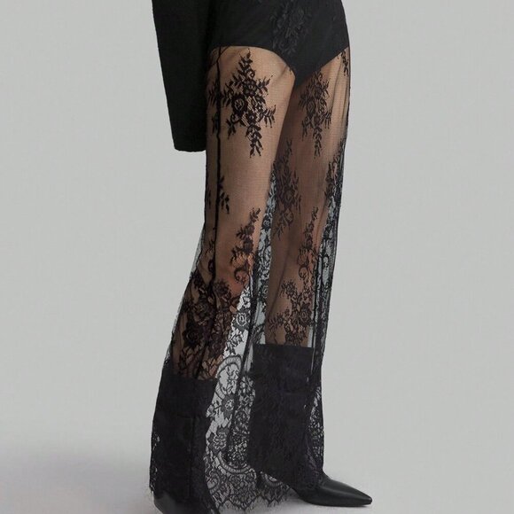 Black Sexy Women's Long See-Through Lace maxi Skirt - Picture 4 of 8